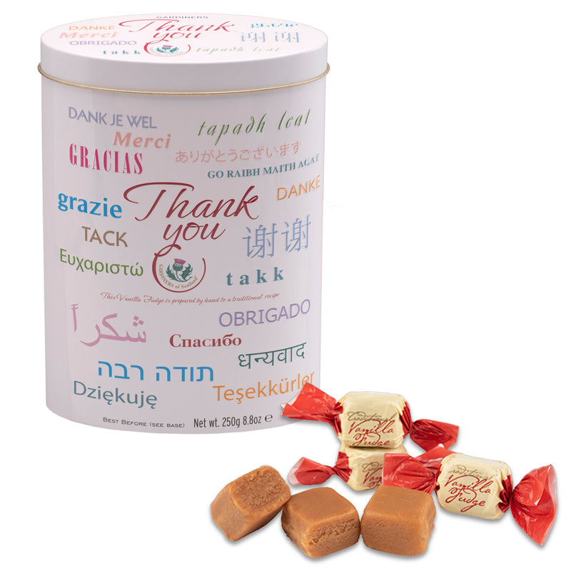 Thank You "LANGUAGES" Tin - Vanilla Fudge (Case of 12)