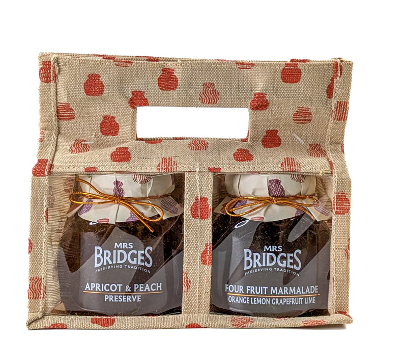 Breakfast Twin Jute Bag, Apricot & Peach Preserve + Four Fruit Marmalade (Case of 6)