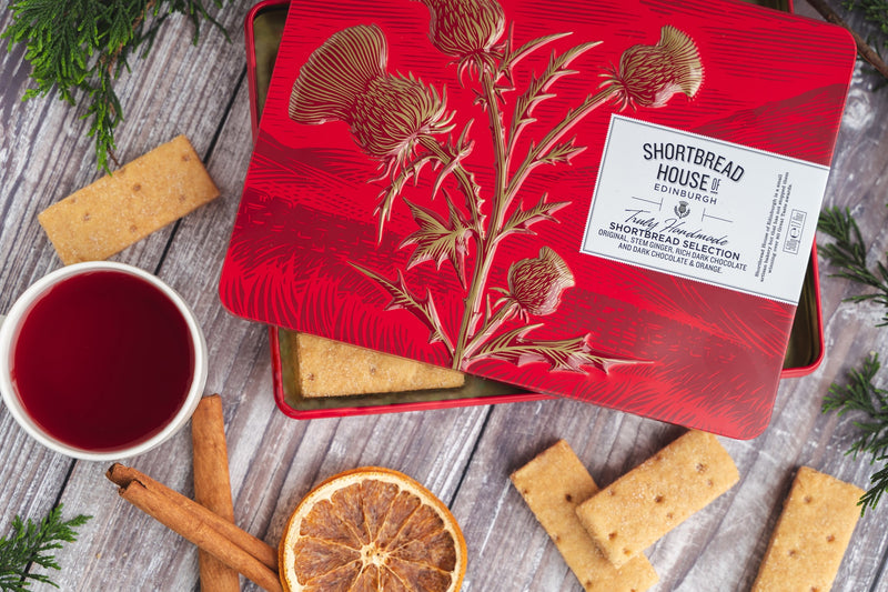 Selection Shortbread Finger Tin - Traditional, Dark Chocolate, Chocolate Orange & Stem Ginger (Case of 8)
