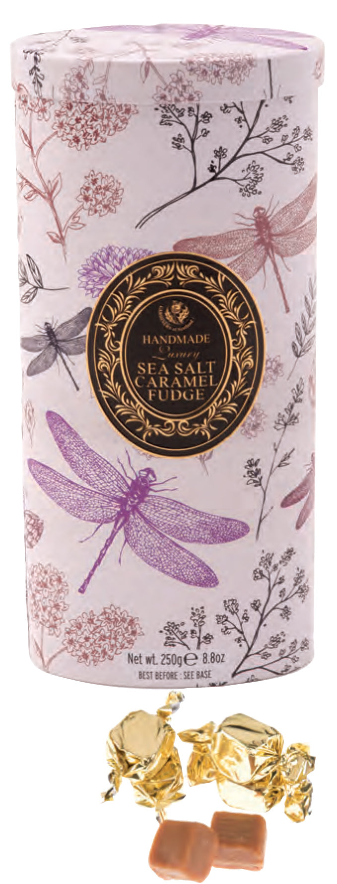 Dragonfly Tin - Sea Salt Fudge Caramels (Case of 12)
