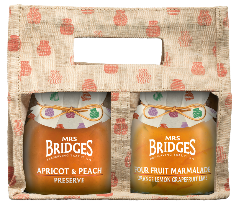 Breakfast Twin Jute Bag, Apricot & Peach Preserve + Four Fruit Marmalade (Case of 6)