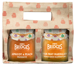 Breakfast Twin Jute Bag, Apricot & Peach Preserve + Four Fruit Marmalade (Case of 6)